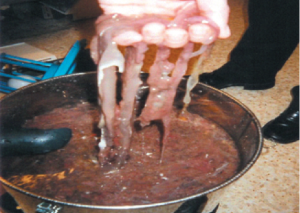 Odourous gelatine build-up in A/C drain pan